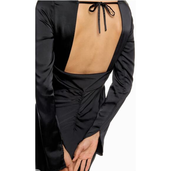 We Wore What Maxi Dress Womens M Black Long Sleeve Open Back Cowl Formal - Picture 3 of 16